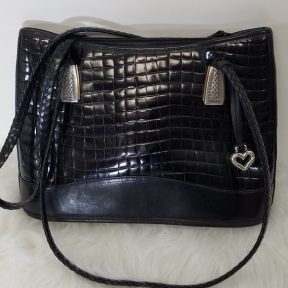 Brighton Bag Large Black Woven Braided Leather - Picture 12 of 16